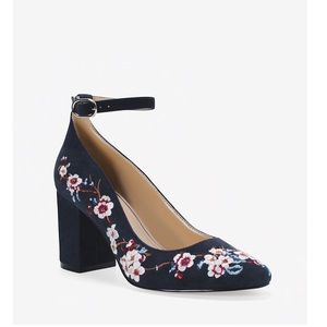 White House black market embroidered suede pumps
